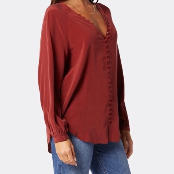 Joie Tops - Joie Shariana Long Sleeve Silk Top Russet Brown Size Small